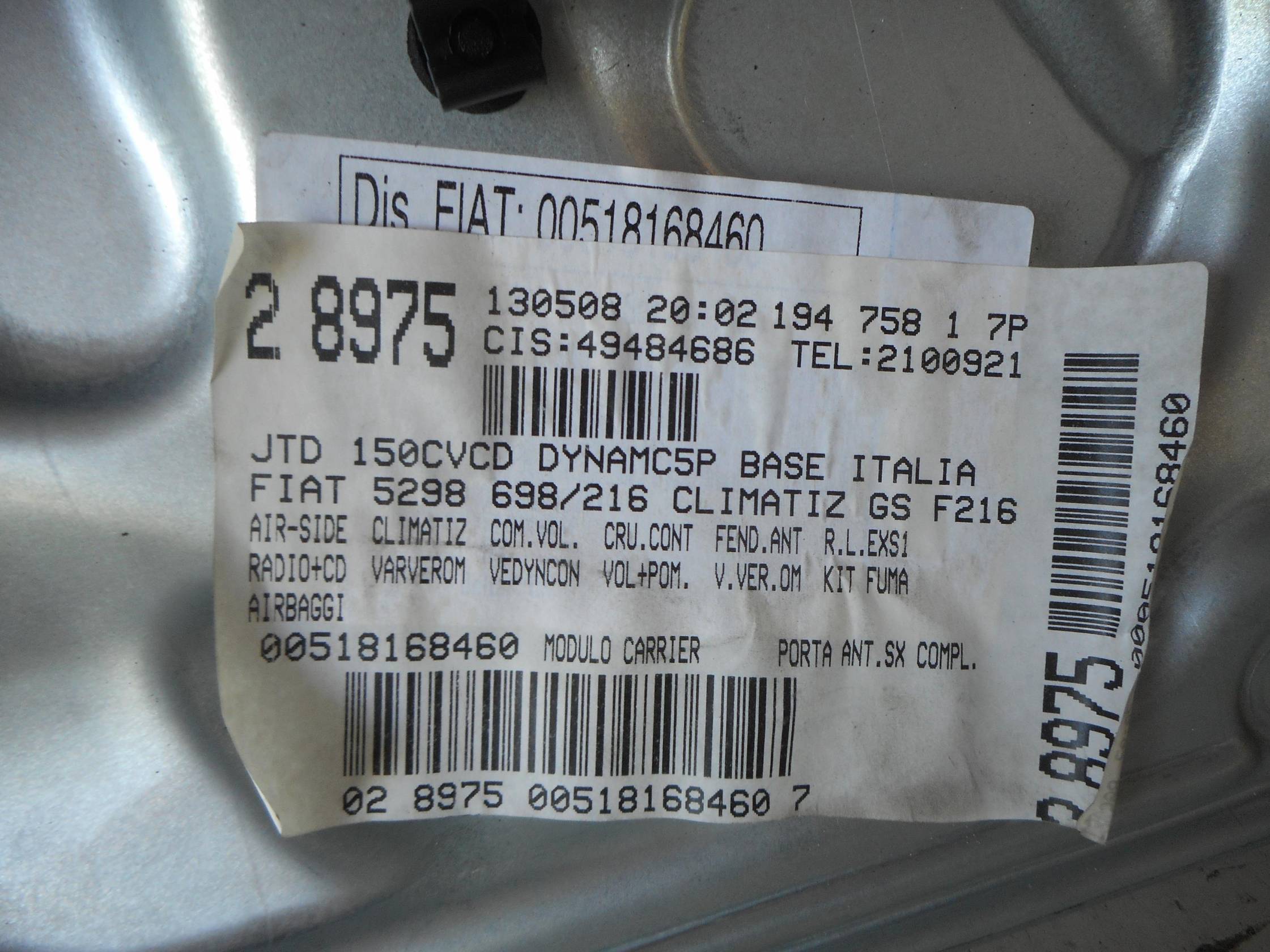 Alzacristallo elettr. porta ant. sx.